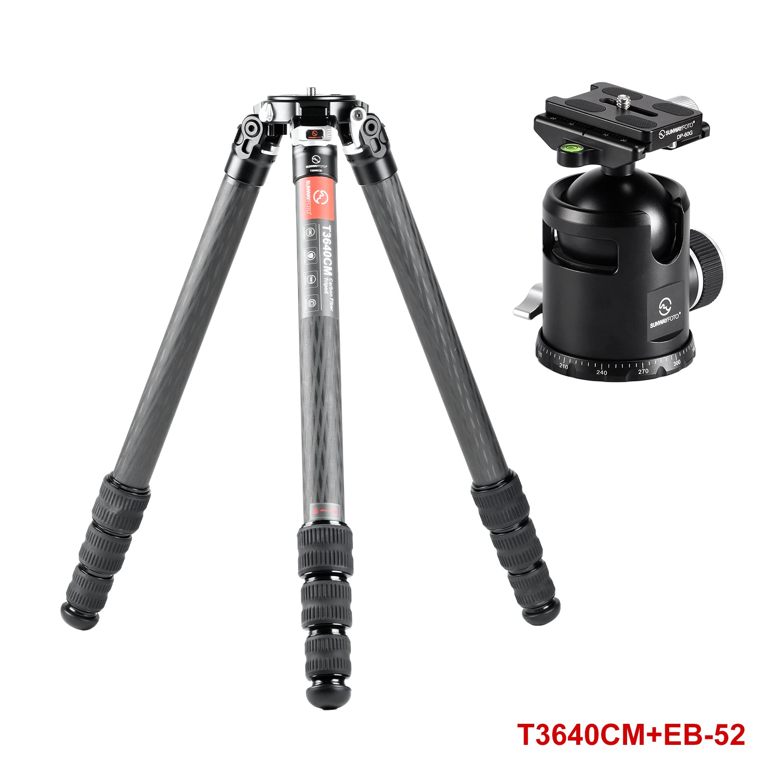 T3640CM	Master Series Carbon Fiber Tripod, 4 Leg Sections, Top Tube Diameter 36mm