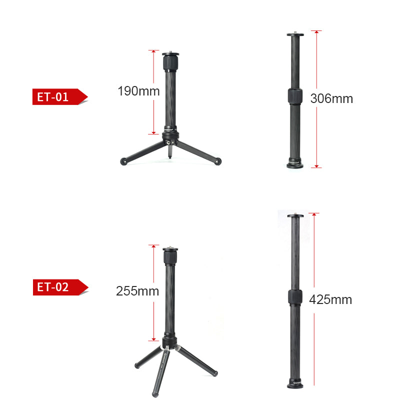 ET-01/ET-02 24mm,Carbon Fiber Tripod Center Column ,Monopod Extender Rod,2 Section Extension Pole for DSLR with 1/4'' and 3/8'' Screw
