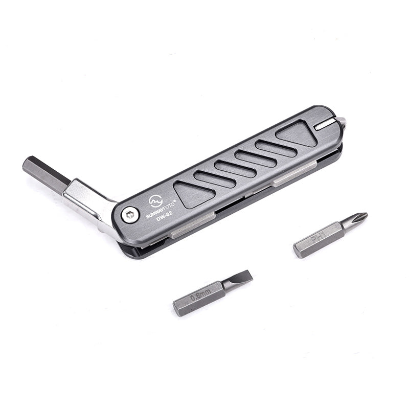 SUNWAYFOTO DW-02+ Folding Tool Set with Hex Key Wrenches Stainless Steel 2.5/3/4/5mm, Phillips and Flat Head, Edc Multitool Keychain Screwdriver