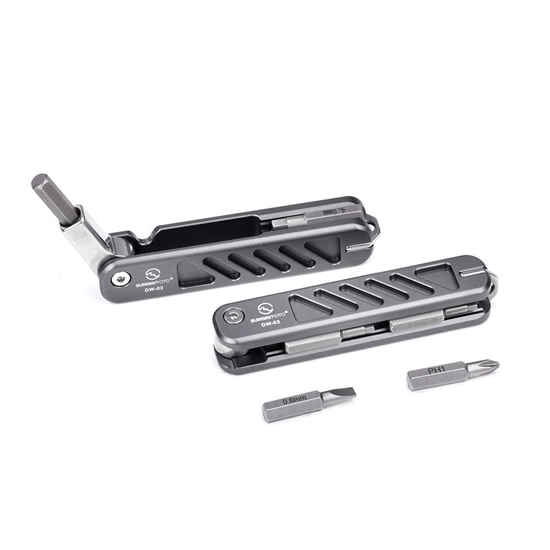 SUNWAYFOTO DW-02+ Folding Tool Set with Hex Key Wrenches Stainless Steel 2.5/3/4/5mm, Phillips and Flat Head, Edc Multitool Keychain Screwdriver