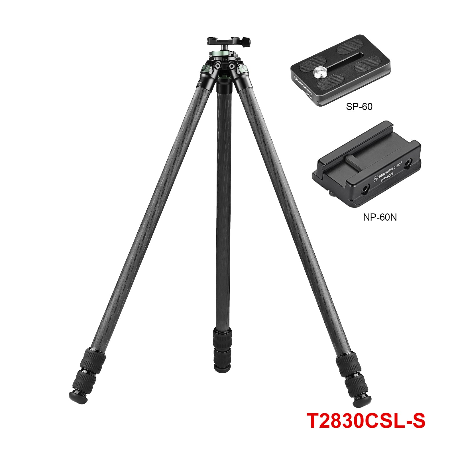 T2830CSL Series 65'' Carbon Fiber Tripod for Hunting with 30mm Ball Head,3-Sections