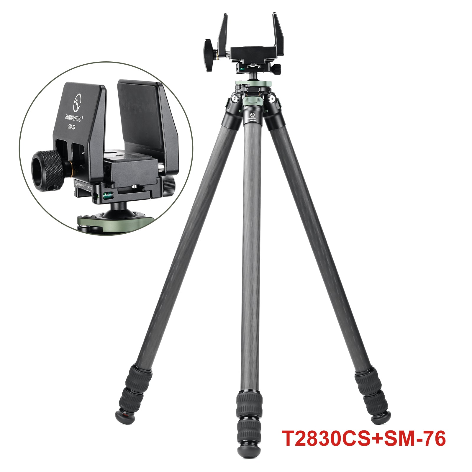T2830CS Carbon Fiber Tripod for Hunting with Ball Head,Arca-Swiss Picatinny Rail Adapter Clamp,load 44lbs(20kg)