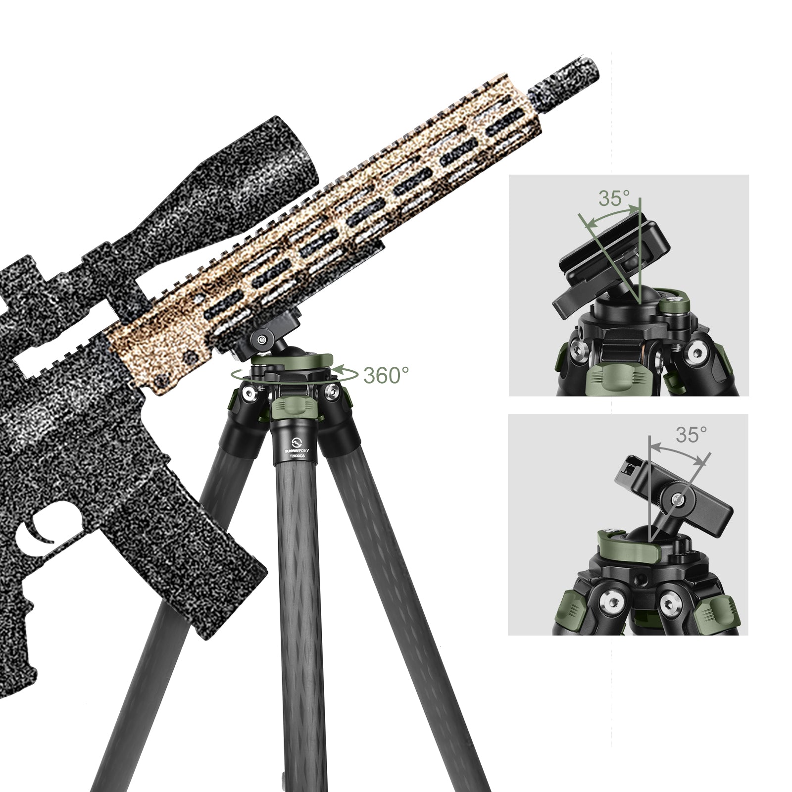 T2830CS Carbon Fiber Tripod for Hunting with Ball Head,Arca-Swiss Picatinny Rail Adapter Clamp,load 44lbs(20kg)