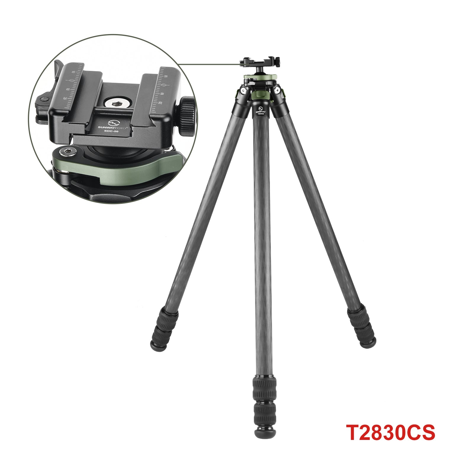 T2830CS Carbon Fiber Tripod for Hunting with Ball Head,Arca-Swiss Picatinny Rail Adapter Clamp,load 44lbs(20kg)