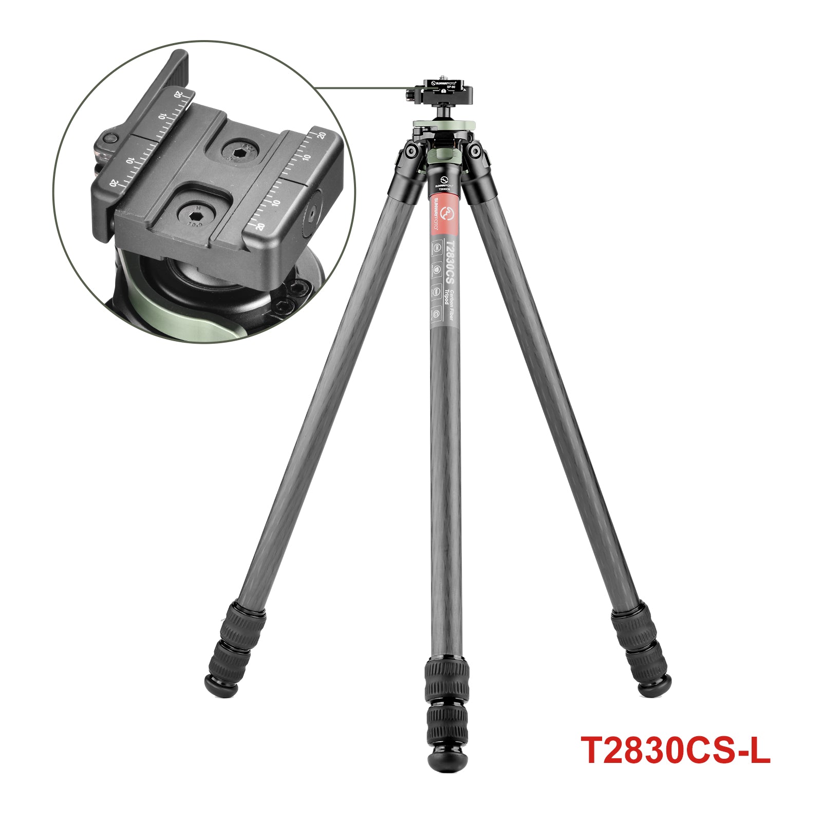 T2830CS Carbon Fiber Tripod for Hunting with Ball Head,Arca-Swiss Picatinny Rail Adapter Clamp,load 44lbs(20kg)