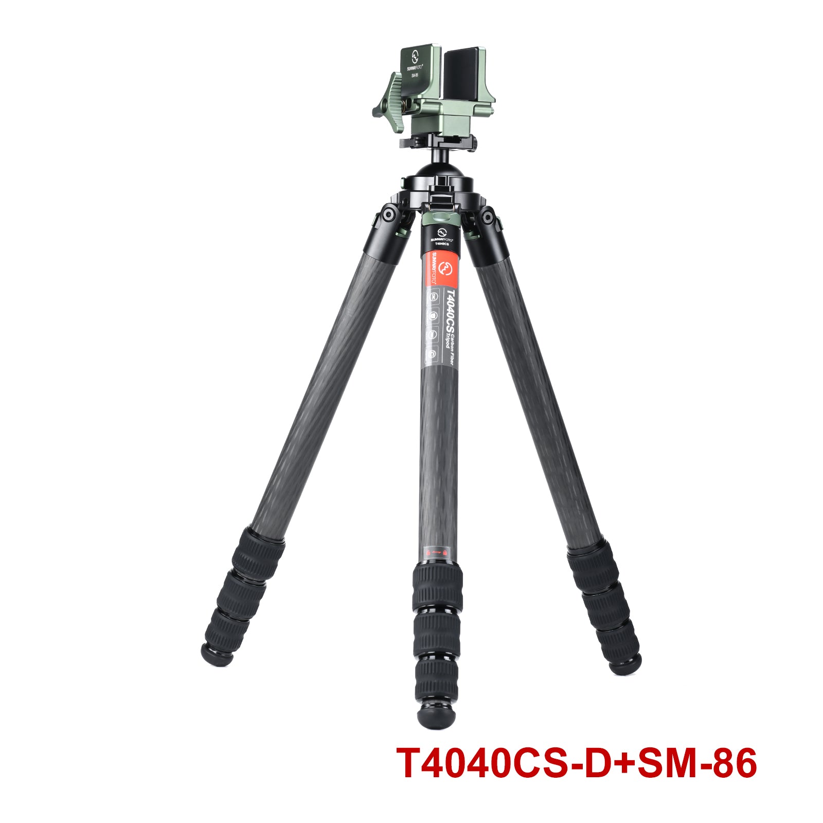 T4040CS-D Hunting Tripod for Shooting Rifle Stand Carbon Fiber,40mm,4 Sections,load 88lbs(40kgs),with Arca-Swiss Picatinny Adapter Clamp