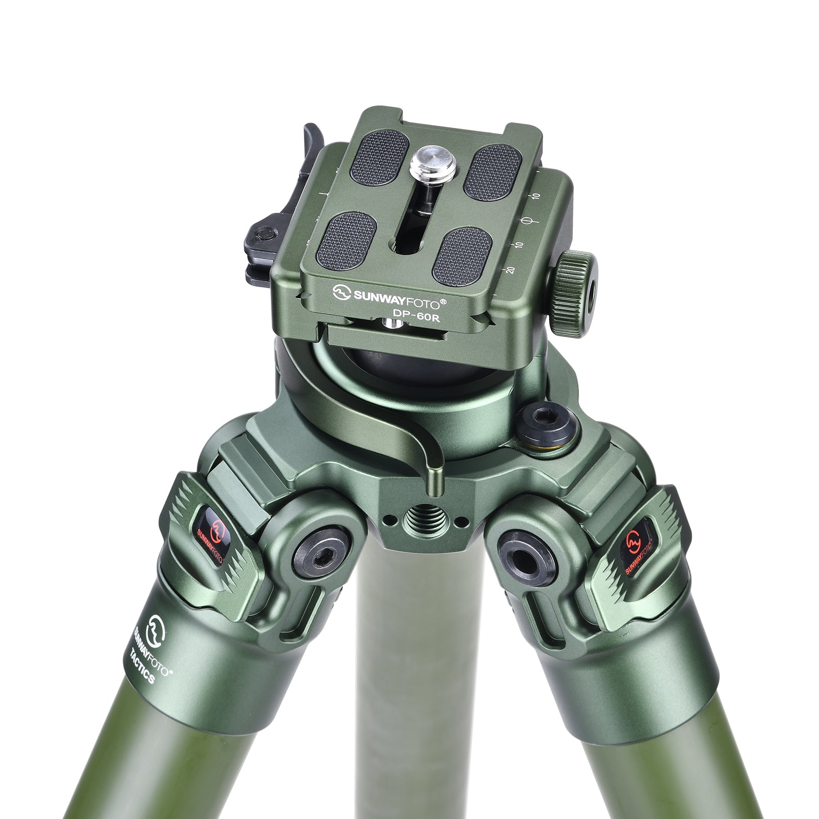 Sunwayfoto TLG3230CS OD Green Carbon Fiber Tripod with Lever Locks for Hunting with Inverted Ball Head, 3 sections, 44lb(20kg) Load