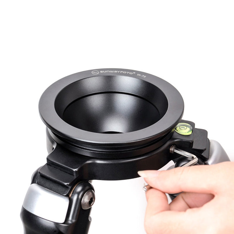 W-75 Tripod Bowl Adapter, mounting the Sachtler FSN-8T or other tilt head to Gitzo Systematic series tripods or Manfrotto 535/536 video tripod.