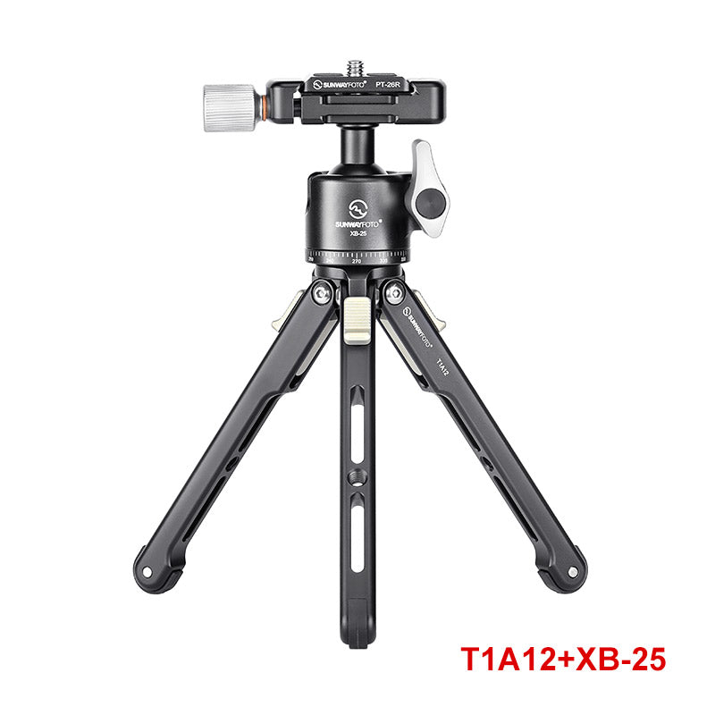 T1A12+XB-25 Mini Tripod T1A12 Tabletop Tripod with 25mm Ball Head XB-25 and 1/4 Screw for DSLR Cameras, Projectors, Webcams, GoPro and Smartphone Mount Adapter,Aluminum Alloy