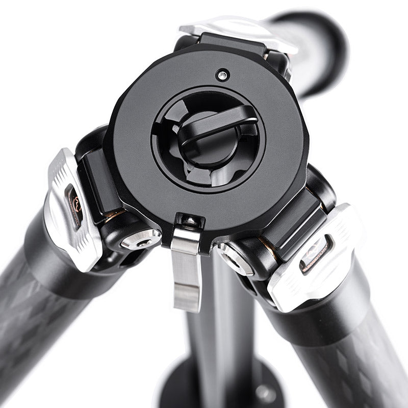 T2841CE Ultra Compact Series Carbon Fiber Tripod with Special Shaped Center Column, 4 Leg Sections and Top Tube Diameter of 28mm.