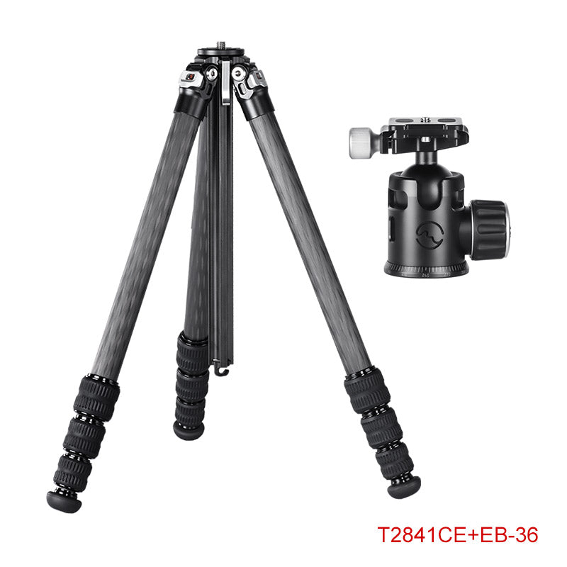 T2841CE Ultra Compact Series Carbon Fiber Tripod with Special Shaped Center Column, 4 Leg Sections and Top Tube Diameter of 28mm.