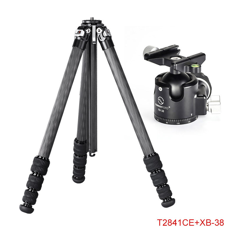 T2841CE Ultra Compact Series Carbon Fiber Tripod with Special Shaped Center Column, 4 Leg Sections and Top Tube Diameter of 28mm.