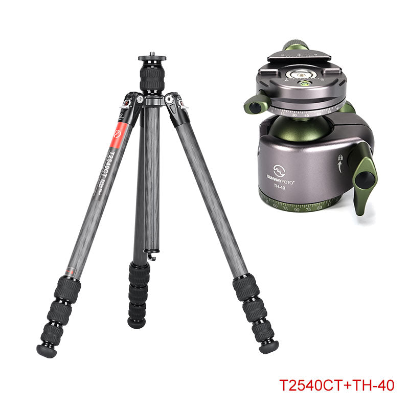 T2540CT	Traveler Series Reverse Folding Carbon Fiber Tripod with Center Column, 4 Leg Sections, Top Tube Diameter 25mm