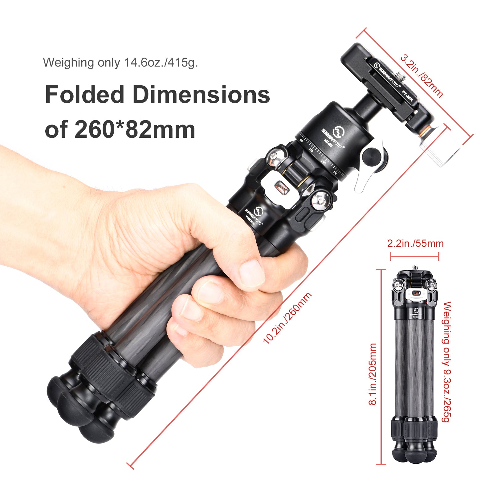 T16C20NII+XB-25  Mini Carbon Fiber Tripod for IPhone and DLSR and 25mm Ballhead,2 Sections