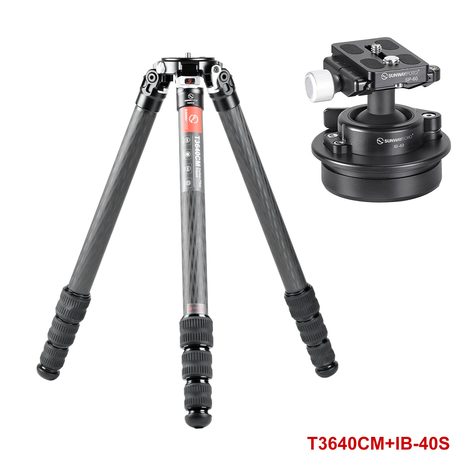 T3640CM Master Series Carbon Fiber Tripod, 4 Leg Sections, Top Tube Di