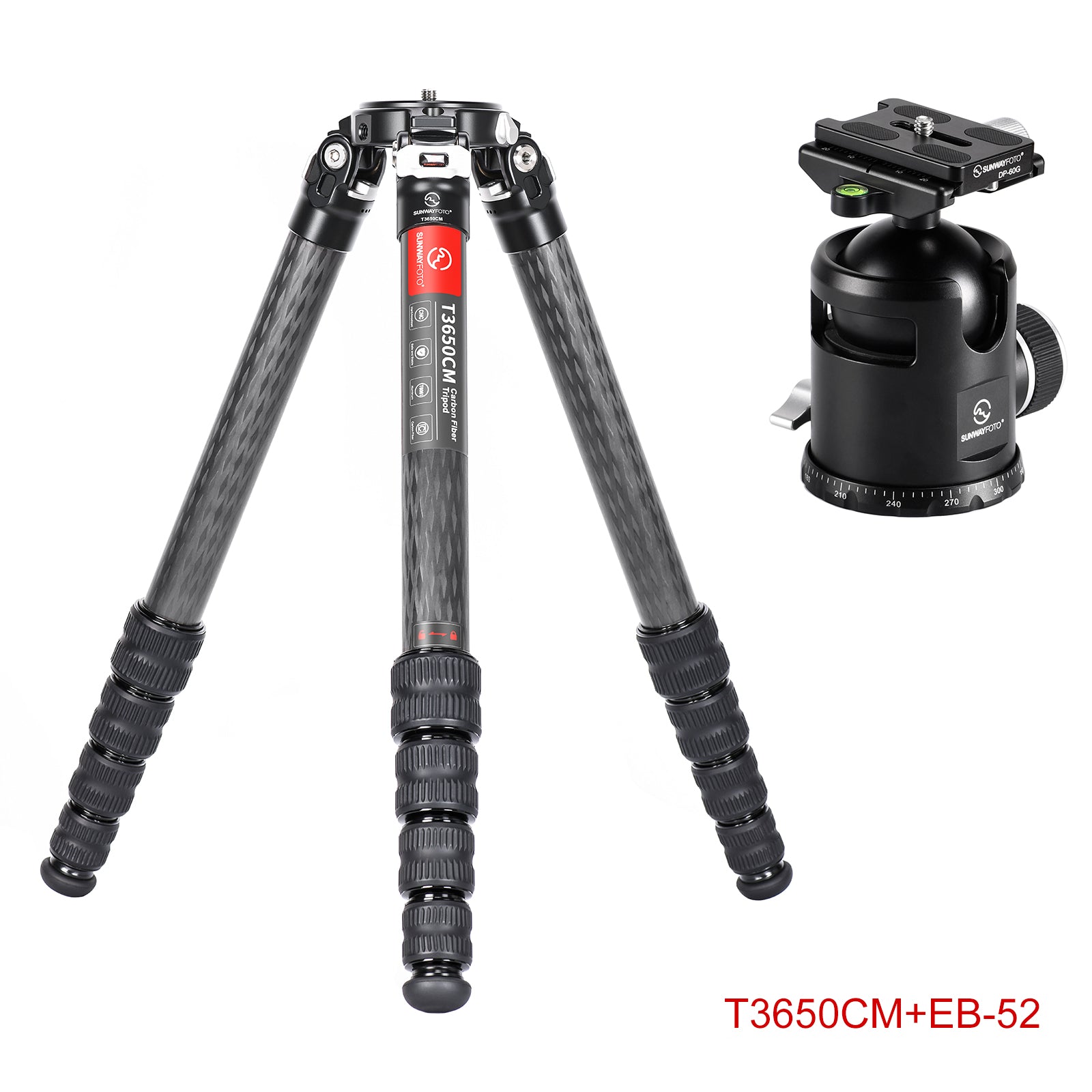 T3650CM Master Series Carbon Fiber Tripod, 5 Leg Sections, Top Tube Di