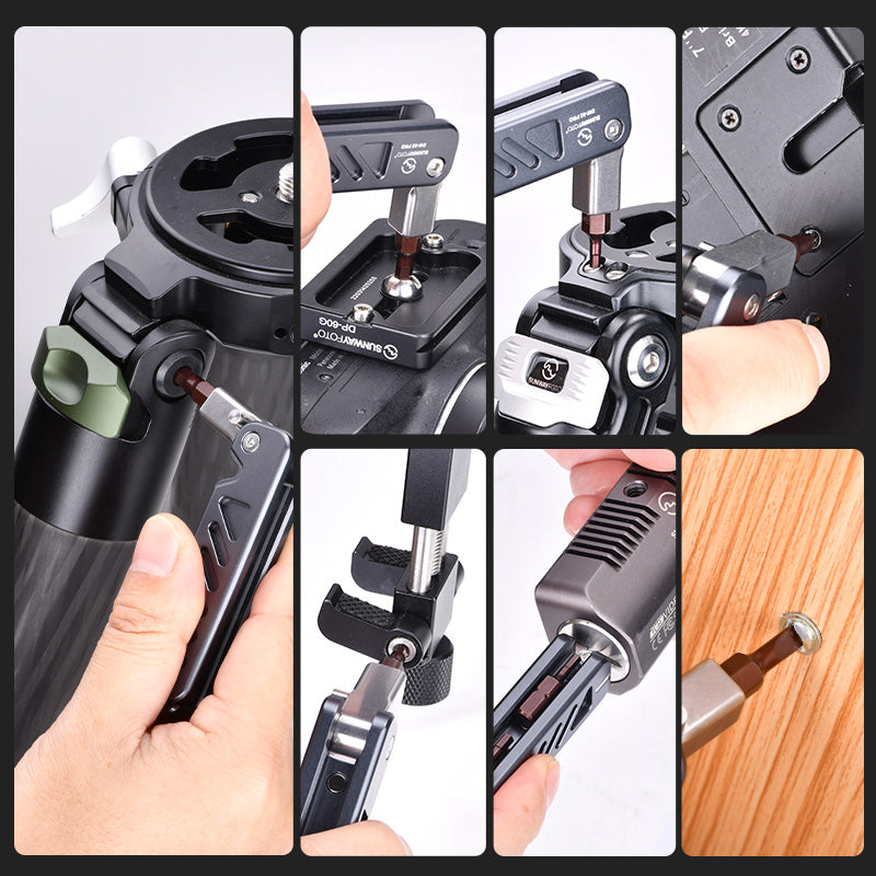 SUNWAYFOTO DW-02 PRO Folding Tool Set with Hex Key Wrenches Stainless Steel 2.5/3/4/5mm, Phillips and Flat Head, Edc Multitool Keychain Screwdriver