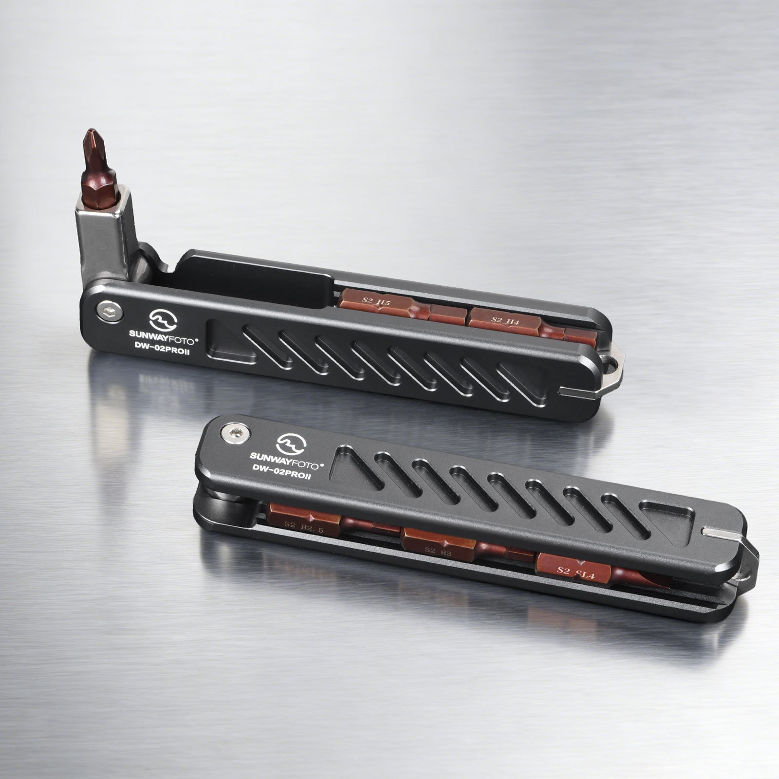 SUNWAYFOTO DW-02PROII Folding Tool Set with Hex Key Wrenches Stainless Steel 2.5/3/4/5mm, Phillips and Flat Head, Photography EDC Multitool Keychain Screwdriver