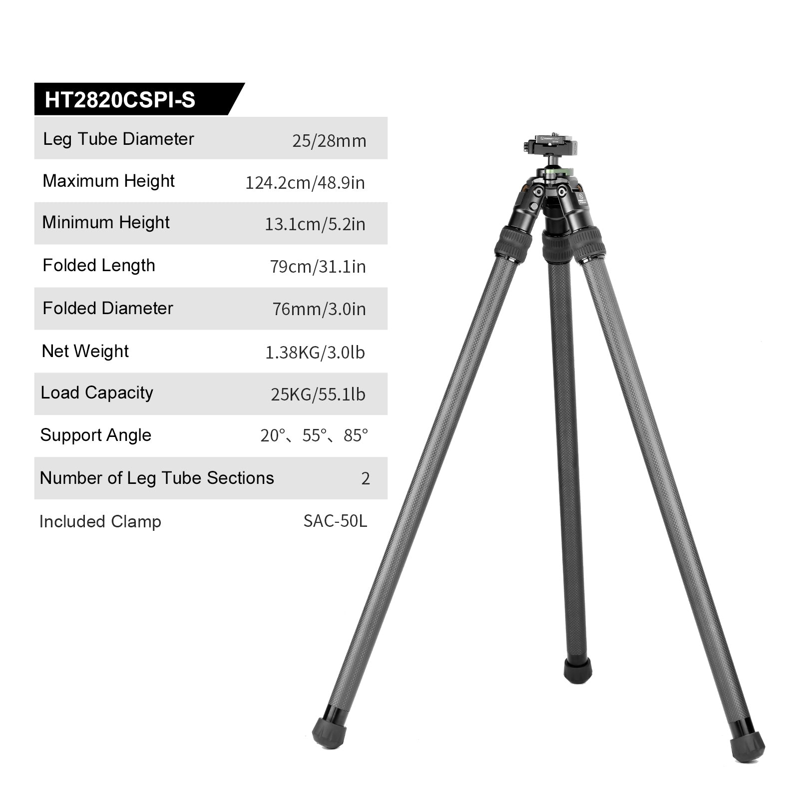 Sunwayfoto HT2820CSPI Inverted Leg Carbon Fiber Tripod for Hunting wit