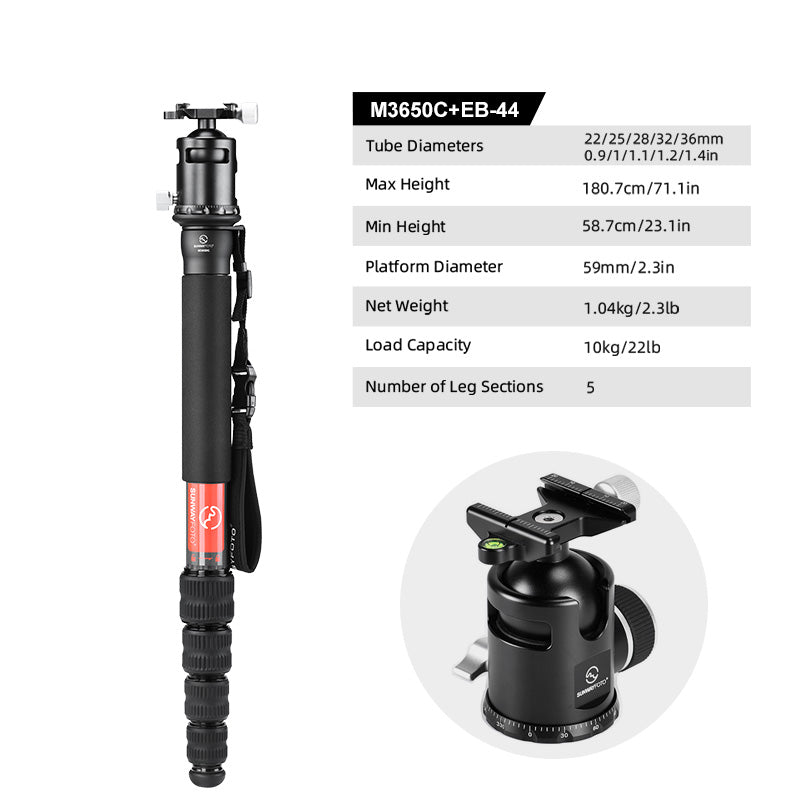 Sunwayfoto M3650C  Carbon Fiber Monopod with Integrated Safety Strap for DSLR Camera,Load 22lbs(10kg),68Inch,36mm,5 Sections