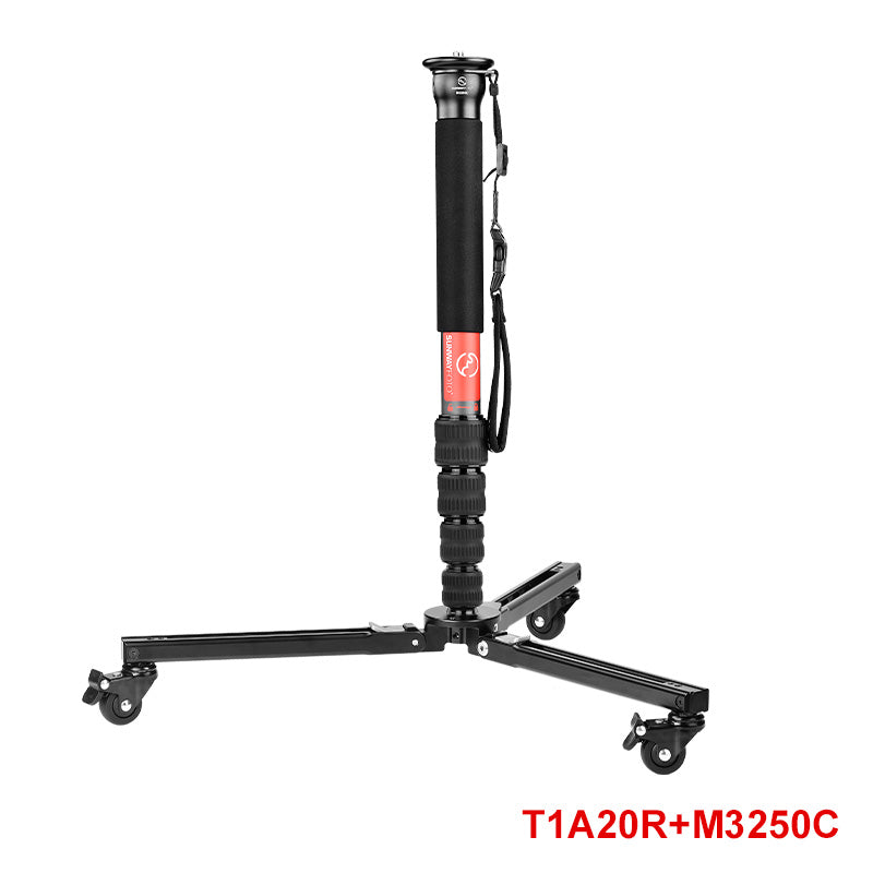 SUNWAYFOTO T1A20R Monopod Dolly, Heavy Duty Rolling Stand, 110lbs (50kg) Capacity, Photography Rubber Wheels, Stand with wheels for action photography