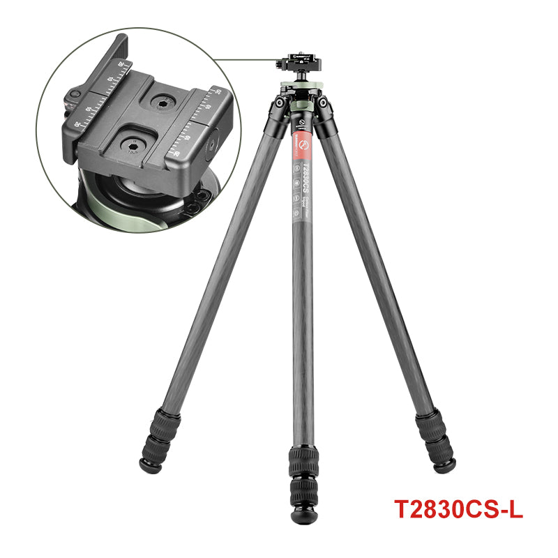 T2830CS Carbon Fiber Tripod for Hunting with Inverted Ball Head，Arca-Swiss Picatinny Rail Adapter Clamp,load 44lbs(20kg)