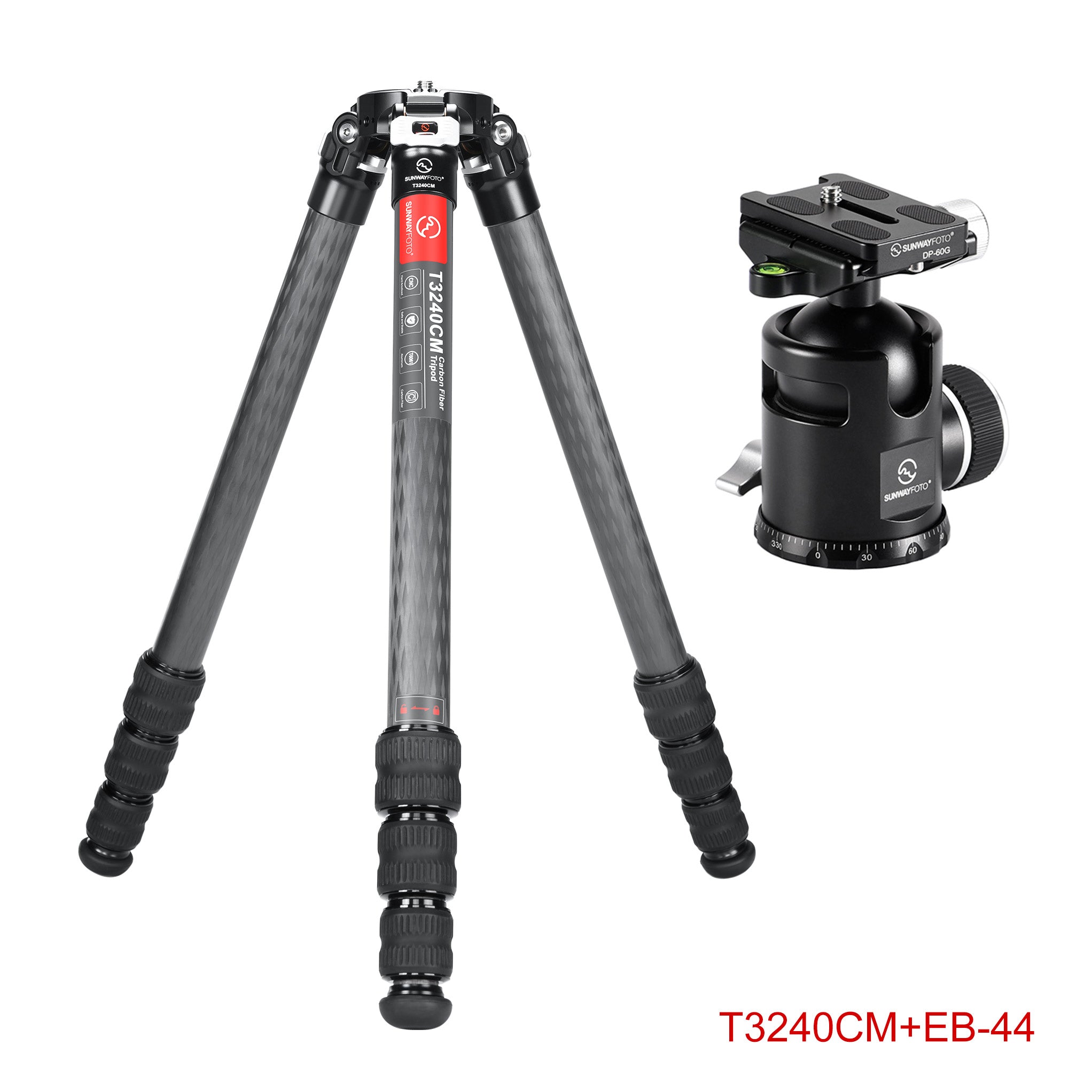 T3240CM Master Series Carbon Fiber Tripod, 4 Leg Sections, Top Tube Di