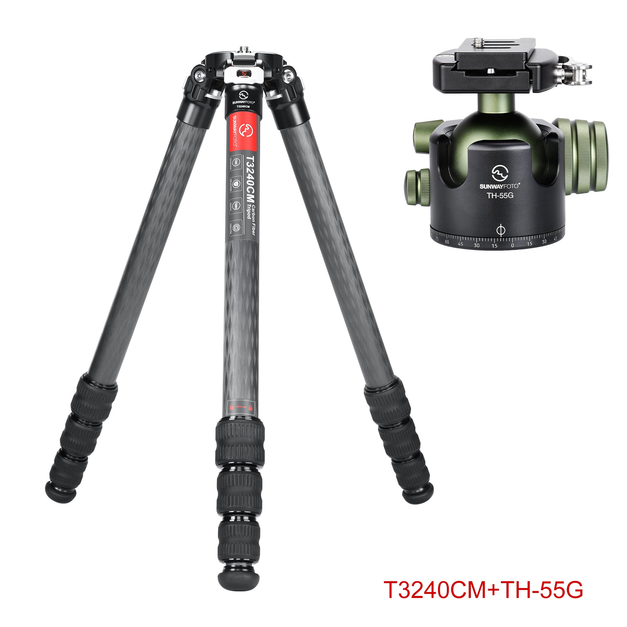 T3240CM Master Series Carbon Fiber Tripod, 4 Leg Sections, Top Tube Di