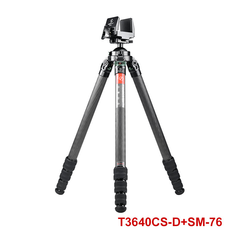 T3640CS-D Hunting Tripod for Shooting Rifle Stand Carbon Fiber,36mm,4 Sections,load 66lbs(30kgs),with Arca-Swiss Picatinny Adapter Clamp