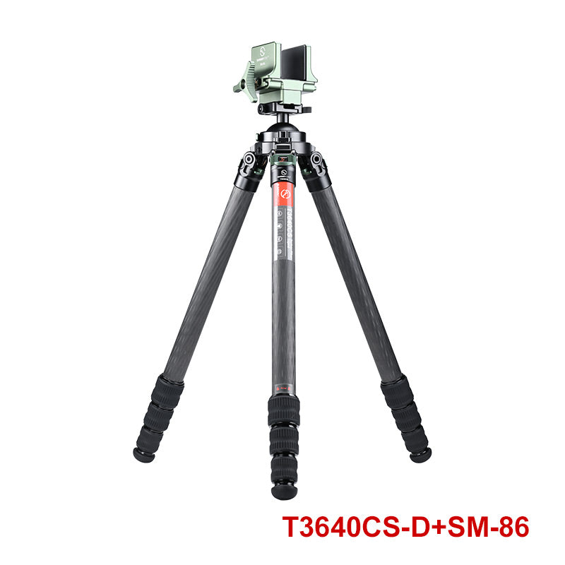 T3640CS-D Hunting Tripod for Shooting Rifle Stand Carbon Fiber,36mm,4 Sections,load 66lbs(30kgs),with Arca-Swiss Picatinny Adapter Clamp