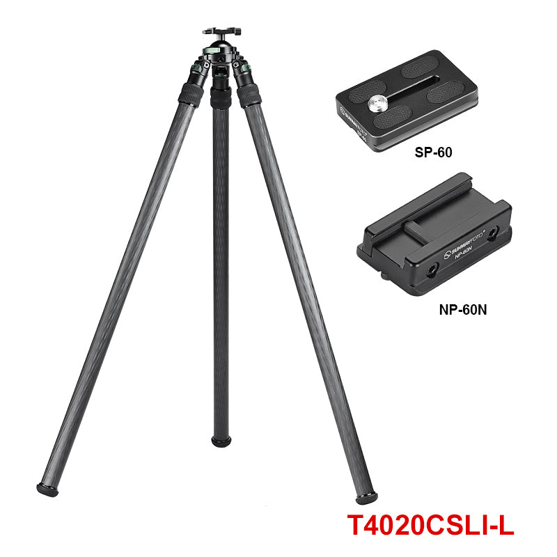 SUNWAYFOTO T4020CSLI, 70” Tall Inverted Leg Series Carbon Fiber Tripod with 65mm Arca Ballhead, 40mm Tubes Two Section