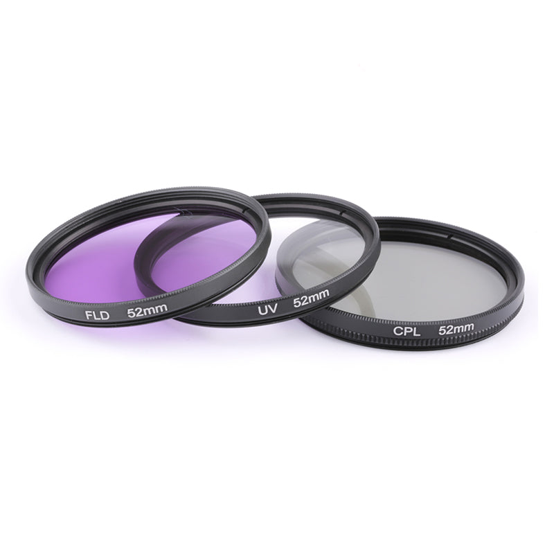 52mm DSLR Camera Filters Kit, UV protection filter+ CPL polarizing filter+ FLD fluorescent filter (3pcs a pack)