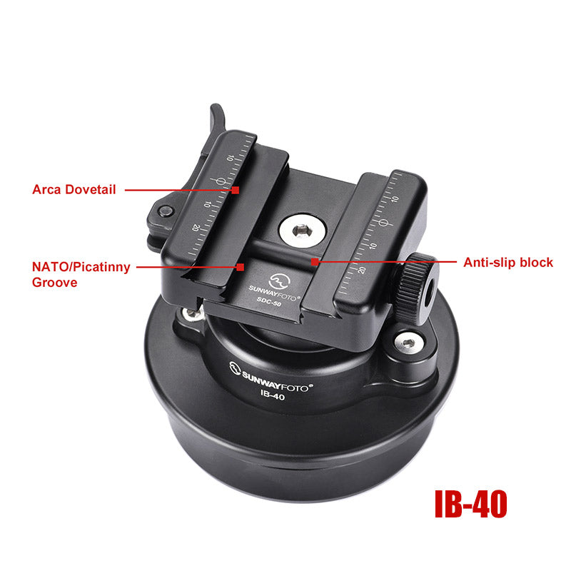 IB-40 Low Profile Inverted Ballhead with Picatinny/Nota Arca Swiss Adapter Clamp for Rifle Tripod