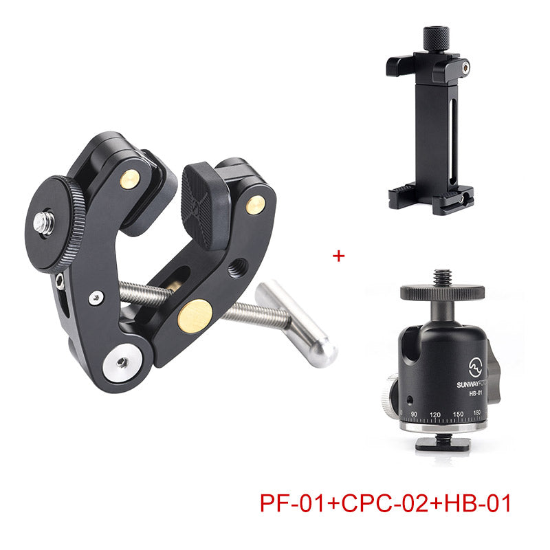 PF-01 Super Clamp for Tripod, DSLR camera, Gopro, Phone and Magic Arm with high locking strength and adjustable clamping range
